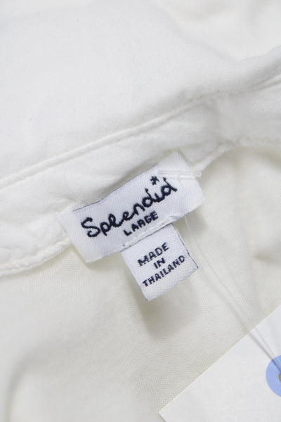 Splendid Women Tunic Blouse Collared Long Sleeve White Rayon Size L