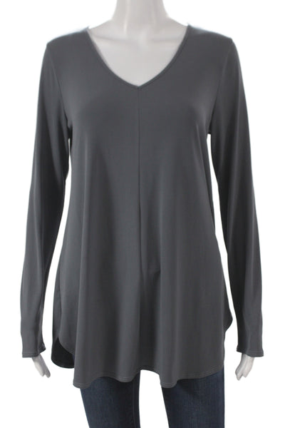 Franne Golde Women Gray V Neck Long Sleeve Tunic Size M
