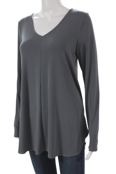 Franne Golde Women Gray V Neck Long Sleeve Tunic Size M