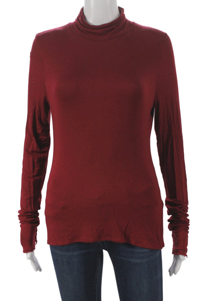 Tahari Women Red Turtleneck Long Sleeve Basic Blouse Pullover 95% Modal Size S