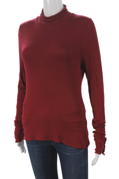Tahari Women Red Turtleneck Long Sleeve Basic Blouse Pullover 95% Modal Size S