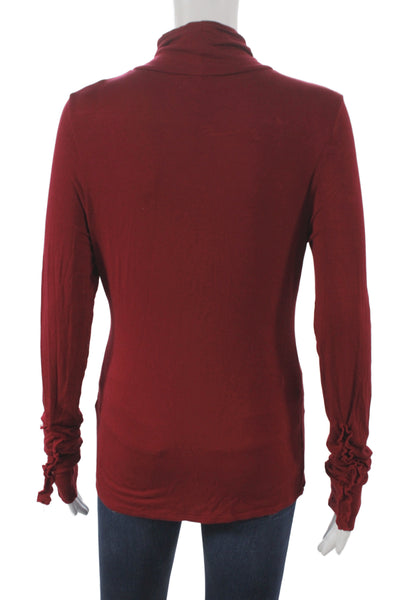 Tahari Women Red Turtleneck Long Sleeve Basic Blouse Pullover 95% Modal Size S
