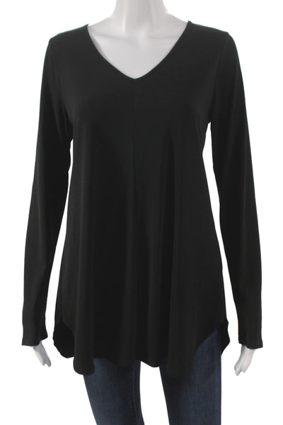 Franne Golde Women Black V-Neck Tunic Blouse Long Sleeve Size M