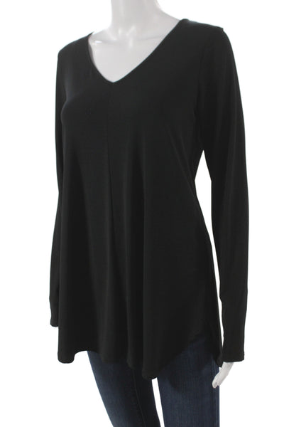 Franne Golde Women Black V-Neck Tunic Blouse Long Sleeve Size M