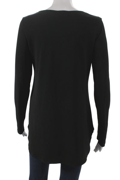 Franne Golde Women Black V-Neck Tunic Blouse Long Sleeve Size M