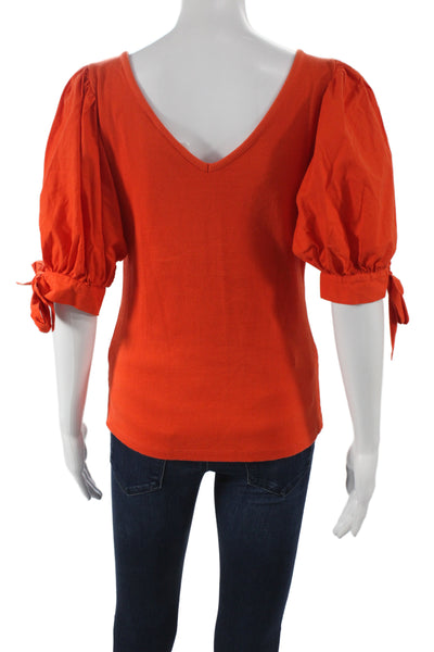 Maeve Anthropologie Womens Orange V-Neck Cotton Short Sleeve Blouse Size S