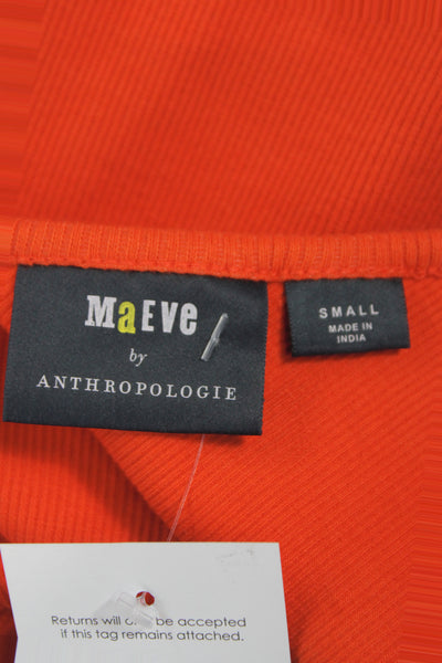 Maeve Anthropologie Womens Orange V-Neck Cotton Short Sleeve Blouse Size S