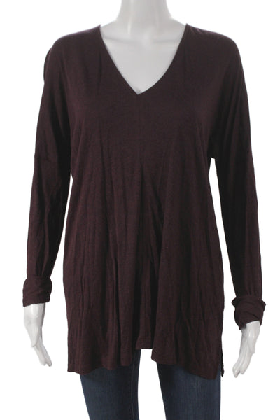 Vince Womens Purple V Neck Viscose Tunic T Shirt Long Sleeve Size M