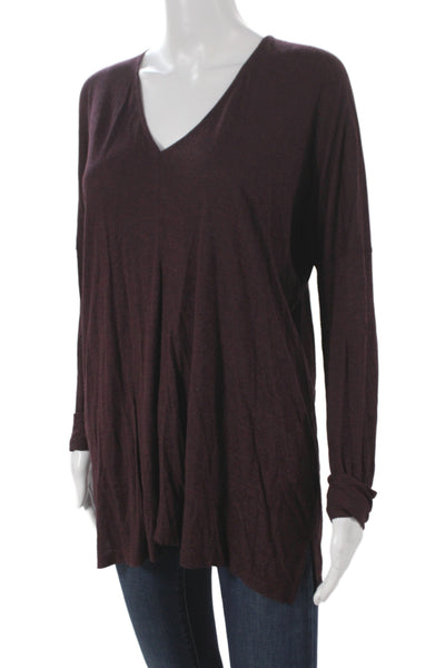 Vince Womens Purple V Neck Viscose Tunic T Shirt Long Sleeve Size M