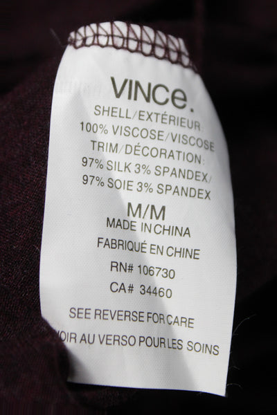 Vince Womens Purple V Neck Viscose Tunic T Shirt Long Sleeve Size M