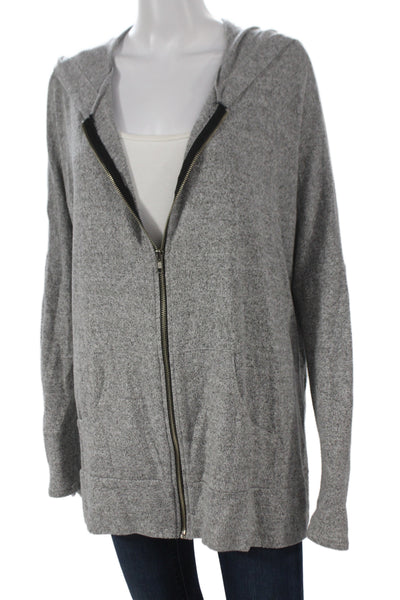 Freeloader Womens Basic Jacket Gray Hooded Zip Rayon Long Sleeve Casual Size M