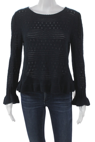 Love Shack Fancy Womens Pullover Black Cotton Bohemian Sweater Size S