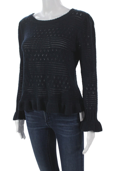 Love Shack Fancy Womens Pullover Black Cotton Bohemian Sweater Size S