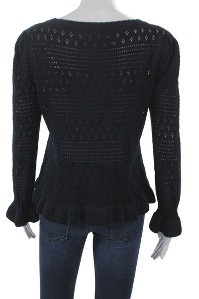 Love Shack Fancy Womens Pullover Black Cotton Bohemian Sweater Size S