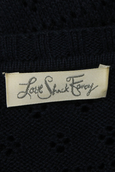 Love Shack Fancy Womens Pullover Black Cotton Bohemian Sweater Size S