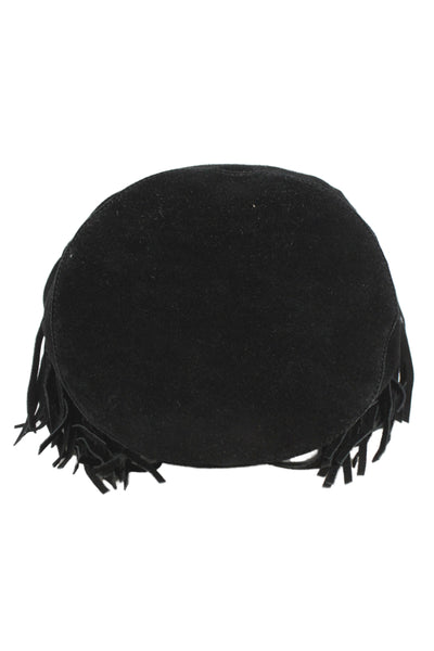 Zadig & Voltaire Womens Suede Fringe Studded Crossbody Shoulder Hanbdag Black