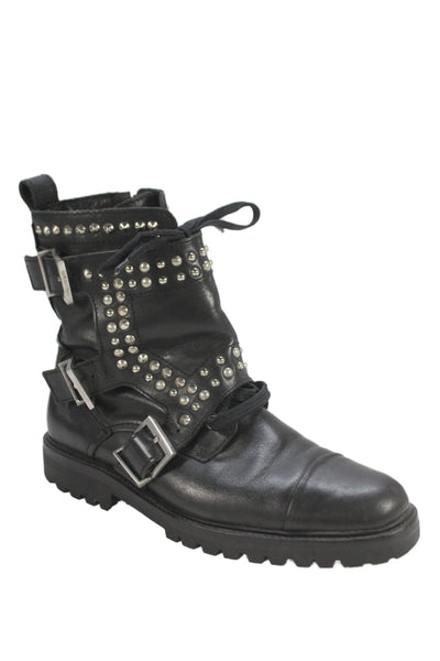 Zadig & Voltaire Womens Leather Studded Biker Ankle Boots Black Size 39 9