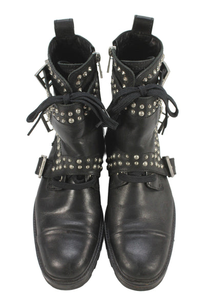 Zadig & Voltaire Womens Leather Studded Biker Ankle Boots Black Size 39 9