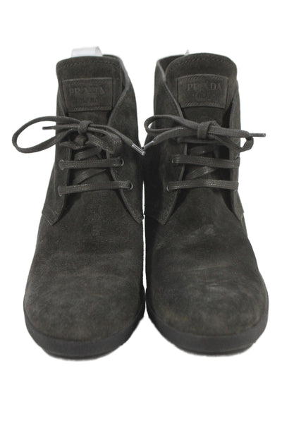 Prada Sport Womens Suede Lace Up Wedge Ankle Boots Grey Size 41 11