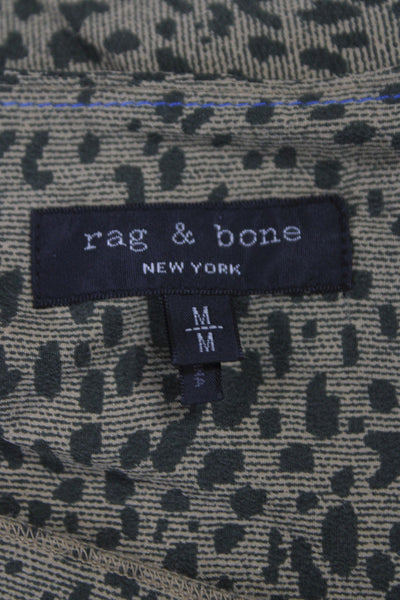 Rag & Bone Womens Green Silk V-Neck Animal Print Blouse Long Sleeve Size M
