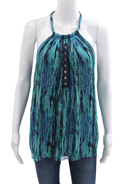 Ramy Brook Womens Blue Geometric Halter Tunic Tank Boho Tie Size M