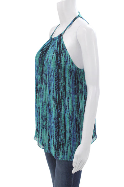 Ramy Brook Womens Blue Geometric Halter Tunic Tank Boho Tie Size M