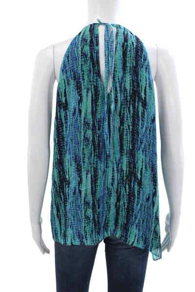 Ramy Brook Womens Blue Geometric Halter Tunic Tank Boho Tie Size M