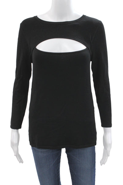 L'Agence Womens Basic Black Rayon Long Sleeve Round Neck T-Shirt Size M