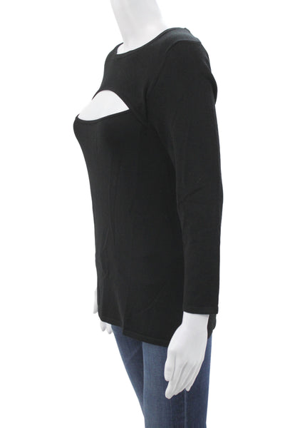 L'Agence Womens Basic Black Rayon Long Sleeve Round Neck T-Shirt Size M