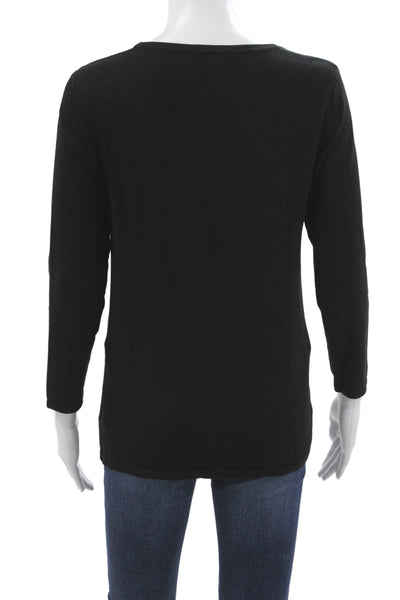 L'Agence Womens Basic Black Rayon Long Sleeve Round Neck T-Shirt Size M