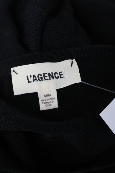 L'Agence Womens Basic Black Rayon Long Sleeve Round Neck T-Shirt Size M