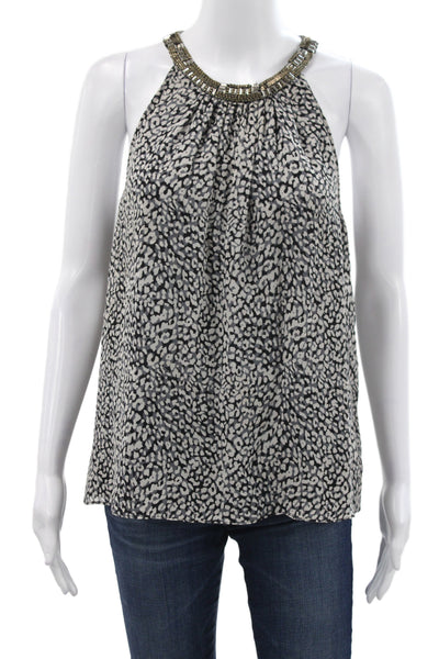 Joie Womens Black Silk Halter Animal Print Sleeveless Basic Blouse Size M