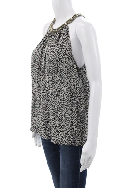 Joie Womens Black Silk Halter Animal Print Sleeveless Basic Blouse Size M