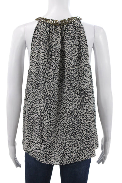 Joie Womens Black Silk Halter Animal Print Sleeveless Basic Blouse Size M