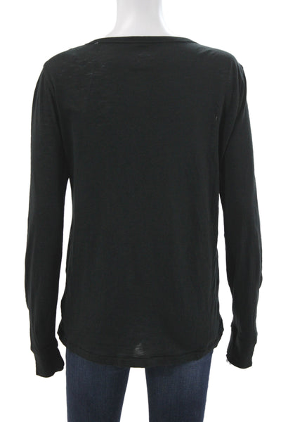 J Crew Women Black Basic Scoop Neck Long Sleeve T-Shirt 100% Cotton Size M
