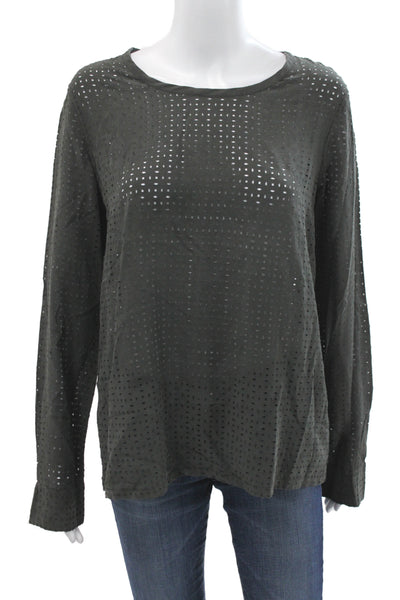 Equipment Femme Womens Basic Black Silk Blouse Long Sleeve Round Neck Size M