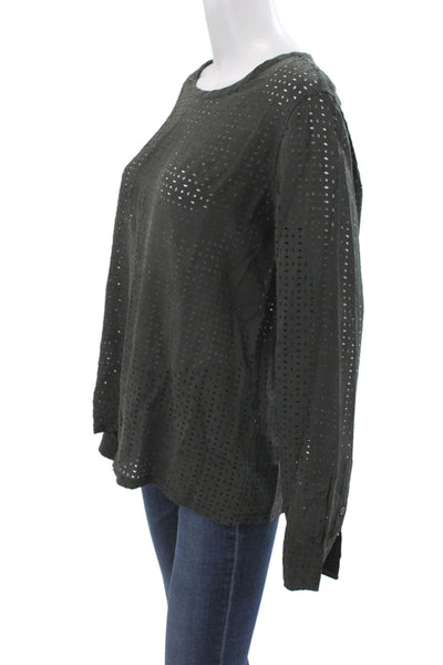 Equipment Femme Womens Basic Black Silk Blouse Long Sleeve Round Neck Size M
