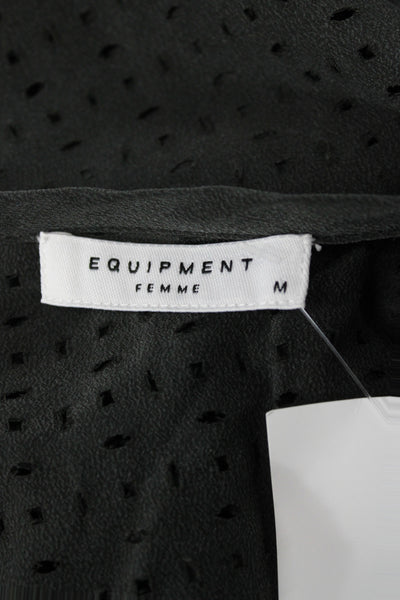 Equipment Femme Womens Basic Black Silk Blouse Long Sleeve Round Neck Size M