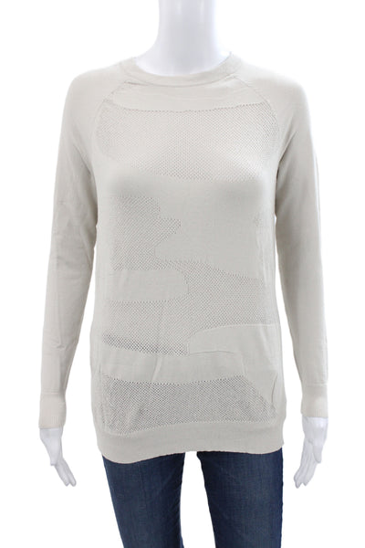 Autumn Cashmere Women Beige Camo Pullover Sweater Crewneck Long Sleeve Size S