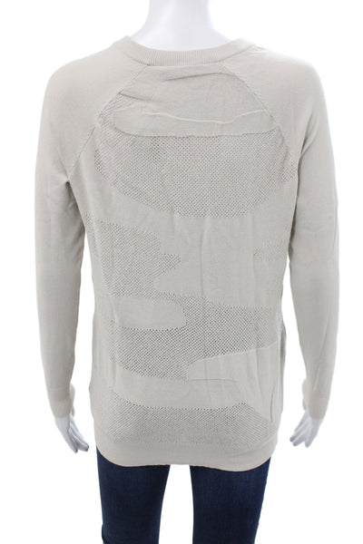 Autumn Cashmere Women Beige Camo Pullover Sweater Crewneck Long Sleeve Size S