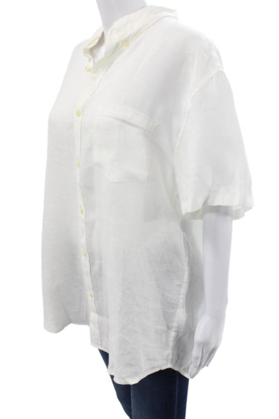 J Crew Women Collared Linen Button-Up Short Sleeve White Top Size XL