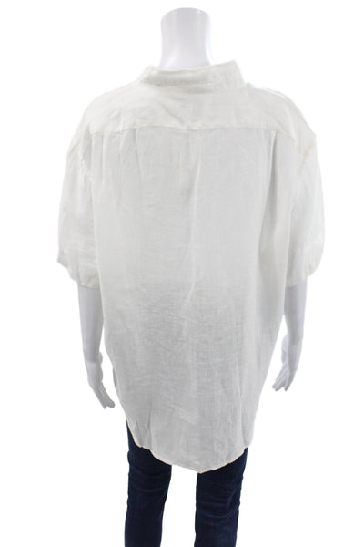 J Crew Women Collared Linen Button-Up Short Sleeve White Top Size XL