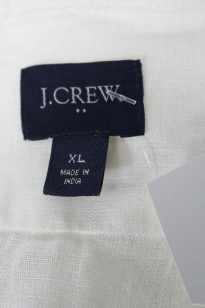 J Crew Women Collared Linen Button-Up Short Sleeve White Top Size XL