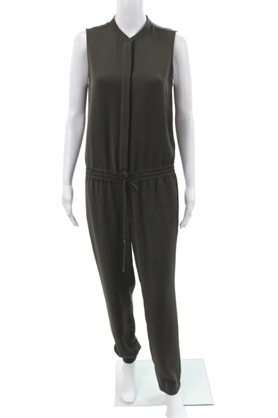 Vince Women Green High Neck Sleeveless Drawstring Jumpsuit Polyester Size 6