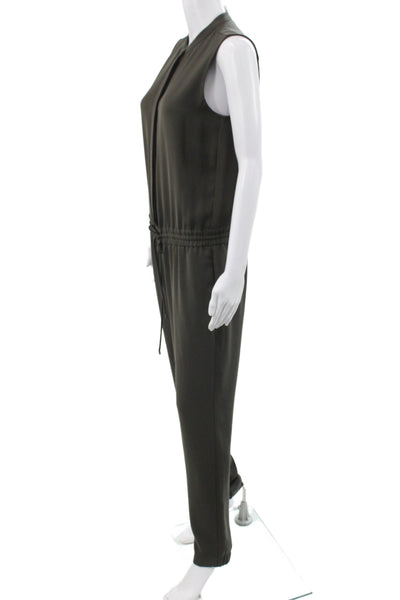 Vince Women Green High Neck Sleeveless Drawstring Jumpsuit Polyester Size 6