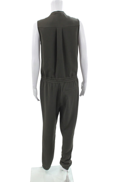 Vince Women Green High Neck Sleeveless Drawstring Jumpsuit Polyester Size 6