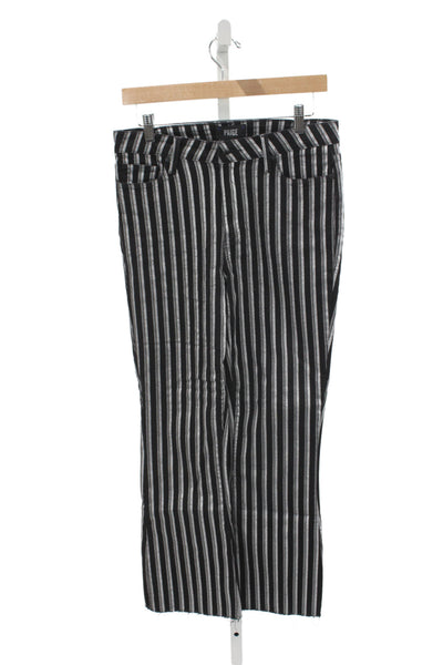 Paige Womens Cropped Black Striped Mid Rise Jeans Button Size 29