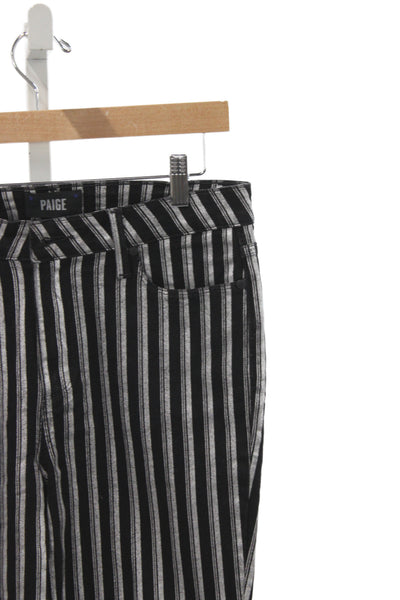Paige Womens Cropped Black Striped Mid Rise Jeans Button Size 29