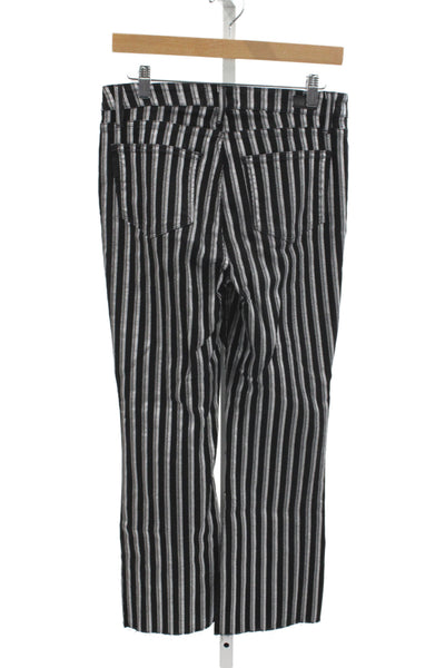Paige Womens Cropped Black Striped Mid Rise Jeans Button Size 29