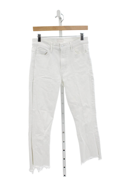 Mother Womens Cropped Mid Rise White Cotton Jeans Size 28